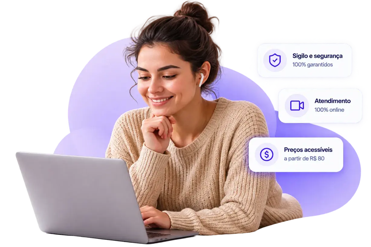 Mulher participando de atendimento com psicólogo online