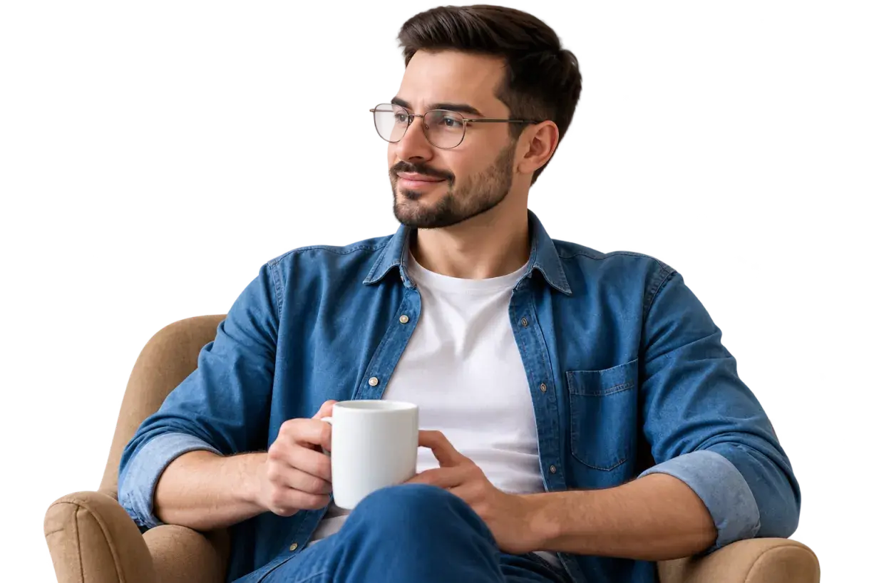 Homem em ambiente acolhedor representando a escolha de um psicólogo